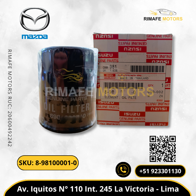 FILTRO DE ACEITE ALL NEW MAZDA BT50 4JJ3 3.0